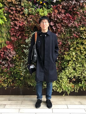 「ボタニカル」｜「アイテム（ステンカラーコート）」を使った、Daisuke Aさん（メンズ・168cm）の冬コーディネート