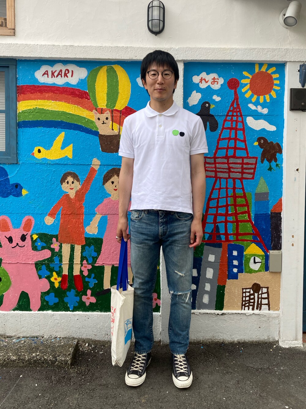 「シンプル」｜「THE BEATLES COMME des GARCONSのアイテム（ポロシャツ、ホワイト系）」を使った、Daisuke Aさん（メンズ・168cm）の春コーディネートの1枚目の写真
