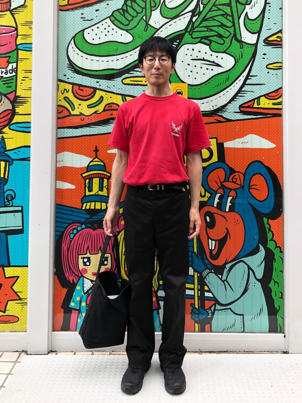 「グレイトフルデッド、ハーレーダビッドソン、スポンジボブ」｜「Grateful DeadのGRATEFUL DAVIDSON（Tシャツ/カットソー、レッド系）」を使った、Daisuke Aさん（メンズ・168cm）の夏コーディネートの1枚目の写真