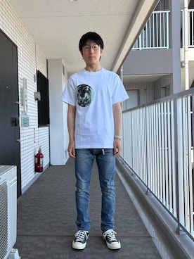 「UNITED ARROWS（ユナイテッドアローズ）のJoe Garvey. EARTH（Tシャツ/カットソー、ホワイト系）」を使った、Daisuke Aさん（メンズ・168cm）の夏コーディネート