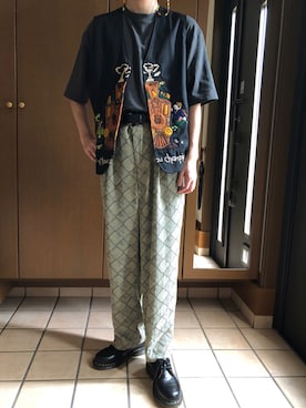 「黒Tシャツ」｜「アイテム（ベスト、ブラック系）」を使った、ちゃさん（メンズ・168cm）の夏コーディネート