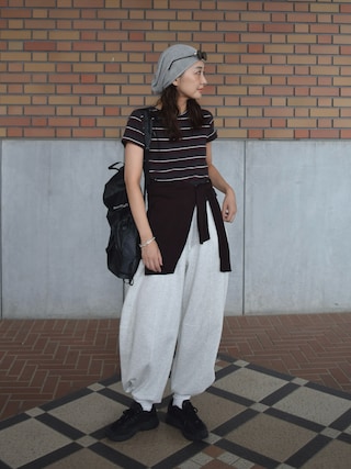 「Marient(マリエント)のライトスウェットストリングパンツ(スウェットパンツ)」を使った、MARIKOさん(レディース・168cm)の秋コーディネート