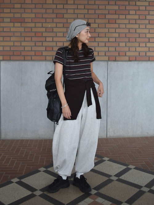 「Marient(マリエント)のライトスウェットストリングパンツ(スウェットパンツ)」を使った、MARIKOさん(レディース・168cm)の秋コーディネート