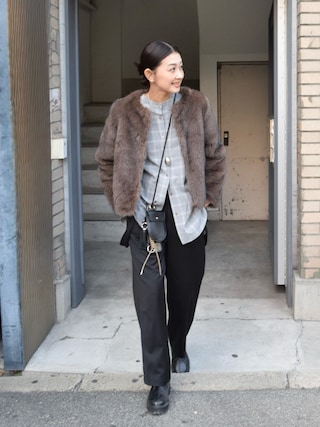 「Marient（マリエント）のミックスフェイクファーJK（その他アウター）」を使った、MARIKOさん（レディース・168cm）の冬コーディネート