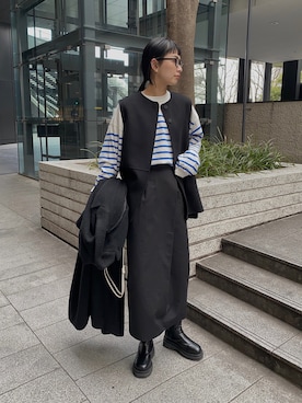 「今日のコスメと服」｜「アイテム（チェスターコート）」を使った、MARIKOさん（レディース・168cm）の冬コーディネート