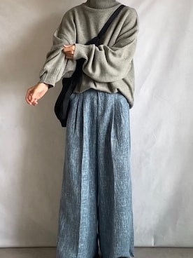 「NILWAY（ニルウェイ）のイージーケアファブリックボリュームスリーブハイネックニット/ベーシック（ニット/セーター、グレー系）」を使った、minto_8746さん（メンズ・165cm）の秋コーディネート