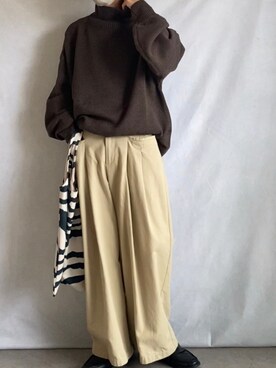 「NILWAY（ニルウェイ）のイージーケアファブリックボリュームスリーブハイネックニット/ベーシック（ニット/セーター、ブラウン系）」を使った、minto_8746さん（メンズ・165cm）の秋コーディネート