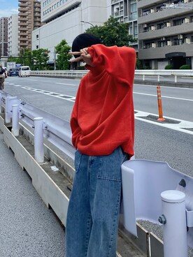 「NILWAY（ニルウェイ）のイージーケアファブリックボリュームスリーブハイネックニット/ベーシック（ニット/セーター、ホワイト系）」を使った、minto_8746さん（メンズ・165cm）の秋コーディネート