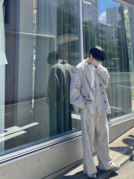 「NILWAY（ニルウェイ）のオーバーサイズツイードハンドフリンジテーラードジャケット（テーラードジャケット、グレー系）」を使った、minto_8746さん（メンズ・165cm）の秋コーディネート