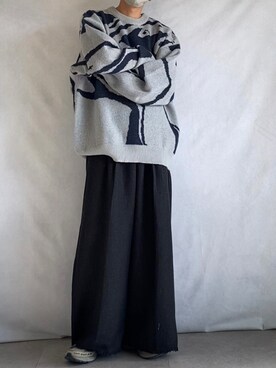 「NILWAY（ニルウェイ）のアソート総柄クルーネックジャガードニット（ニット/セーター、グレー系）」を使った、minto_8746さん（メンズ・165cm）の秋コーディネート