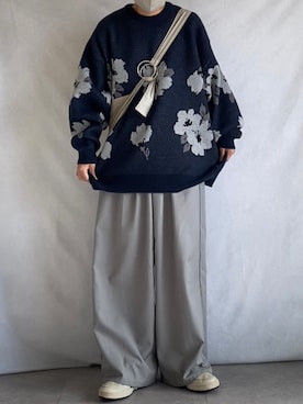 「NILWAY（ニルウェイ）のアソート総柄クルーネックジャガードニット（ニット/セーター、ブルー系）」を使った、minto_8746さん（メンズ・165cm）の秋コーディネート