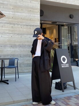 「NILWAY（ニルウェイ）のオーバーサイズツイードハンドフリンジテーラードジャケット（テーラードジャケット、ブラック系）」を使った、minto_8746さん（メンズ・165cm）の秋コーディネート