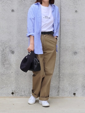 「CANAL JEAN（キャナルジーン）のアイテム（シャツ/ブラウス）」を使った、ななおさん（レディース・162cm）の夏コーディネート