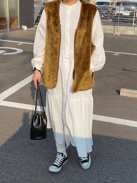 「CPCM（シーピーシーエム）のアイテム（モッズコート）」を使った、ななおさん（レディース・162cm）の春コーディネート