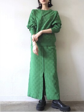 「アイテム（セットアップ、グリーン系）」を使った、memeさん（レディース・159cm）の冬コーディネート