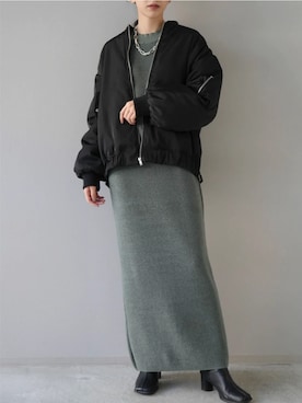 「Lumier（リュミエ）のアイテム（MA-1）」を使った、memeさん（レディース・159cm）の冬コーディネート