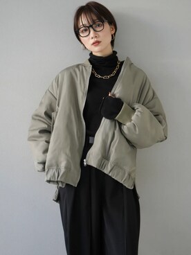 「Lumier（リュミエ）のアイテム（MA-1）」を使った、memeさん（レディース・159cm）の冬コーディネート