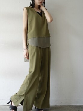 「アイテム（セットアップ、グリーン系）」を使った、memeさん（レディース・159cm）の春コーディネート