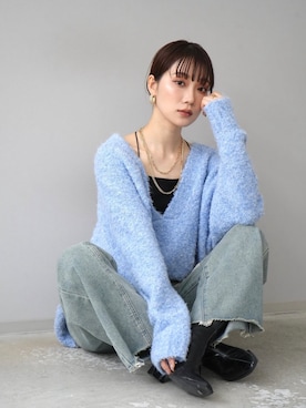 「Lumier（リュミエ）のアイテム（ニット/セーター）」を使った、memeさん（レディース・159cm）の冬コーディネート