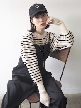 「Lumier（リュミエ）のアイテム（サロペット/オーバーオール）」を使った、memeさん（レディース・159cm）の冬コーディネート