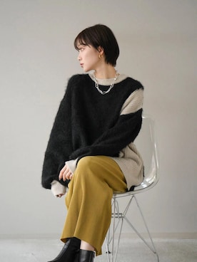 「Lumier（リュミエ）のアイテム（ニット/セーター）」を使った、memeさん（レディース・159cm）の冬コーディネート