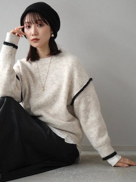 「Lumier（リュミエ）のアイテム（ニットキャップ/ビーニー）」を使った、memeさん（レディース・159cm）の冬コーディネート