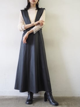 「Lumier（リュミエ）のアイテム（ジャンパースカート）」を使った、memeさん（レディース・159cm）の秋コーディネート