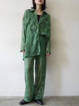 「アイテム（セットアップ、グリーン系）」を使った、memeさん（レディース・159cm）の春コーディネート