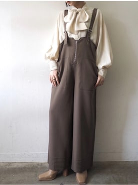 「Lumier（リュミエ）のアイテム（サロペット/オーバーオール）」を使った、memeさん（レディース・159cm）の秋コーディネート