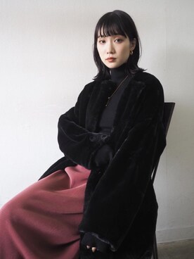 「Lumier（リュミエ）のアイテム（ノーカラーコート）」を使った、memeさん（レディース・159cm）の冬コーディネート