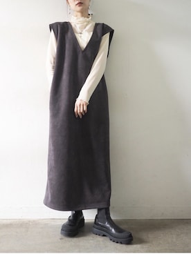 「Lumier（リュミエ）のアイテム（ジャンパースカート）」を使った、memeさん（レディース・159cm）の冬コーディネート