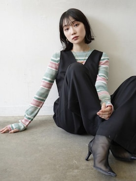 「Lumier（リュミエ）のアイテム（サロペット/オーバーオール）」を使った、memeさん（レディース・159cm）の冬コーディネート