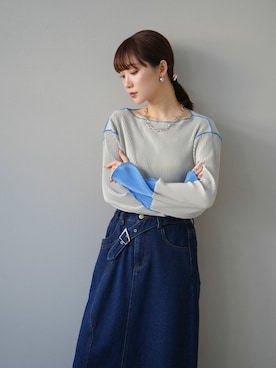 「アイテム（デニムスカート）」を使った、memeさん（レディース・159cm）の冬コーディネート