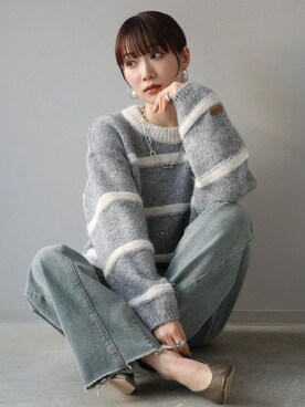 「Lumier（リュミエ）のアイテム（ニット/セーター）」を使った、memeさん（レディース・159cm）の冬コーディネート