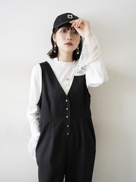 「Lumier（リュミエ）のアイテム（サロペット/オーバーオール）」を使った、memeさん（レディース・159cm）の冬コーディネート