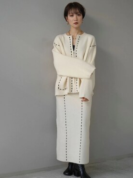 「アイテム（セットアップ、ホワイト系）」を使った、memeさん（レディース・159cm）の春コーディネート
