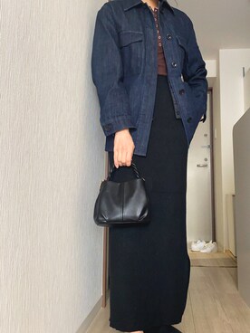 「アイテム（デニムジャケット、ブルー系）」を使った、gggさん（レディース・164cm）の冬コーディネート