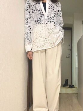 「ZARA（ザラ）のアイテム（シャツ/ブラウス、ホワイト系）」を使った、gggさん（レディース・164cm）の冬コーディネート