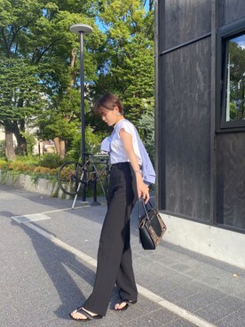 「UNIQLO（ユニクロ）のスーピマコットンリブクルーネックT（半袖）（Tシャツ/カットソー）」を使った、emoさん（レディース・172cm）の秋コーディネート