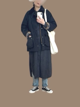 「アイテム（シャツワンピース）」を使った、yu*さん（レディース・166cm）の冬コーディネート