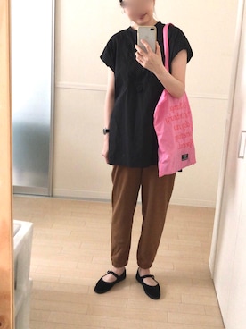 「エコバッグ」｜「アイテム（スウェットパンツ）」を使った、yu*さん（レディース・166cm）の夏コーディネート