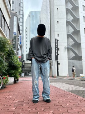 「WHITELAND（ホワイトランド）のアイテム（Tシャツ/カットソー）」を使った、エンジョウジさん（メンズ・168cm）の夏コーディネート