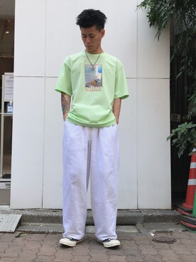「WHITELAND（ホワイトランド）のアイテム（スウェットパンツ）」を使った、エンジョウジさん（メンズ・168cm）の春コーディネート