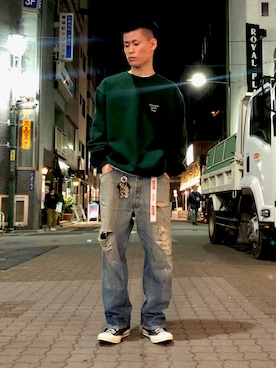 「WHITELAND（ホワイトランド）のアイテム（スウェット）」を使った、エンジョウジさん（メンズ・168cm）の春コーディネート