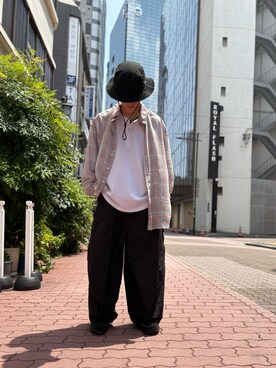 「WHITELAND（ホワイトランド）のアイテム（シャツ/ブラウス）」を使った、エンジョウジさん（メンズ・168cm）の夏コーディネート