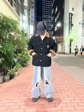 「WHITELAND（ホワイトランド）のアイテム（帽子）」を使った、エンジョウジさん（メンズ・168cm）の冬コーディネート