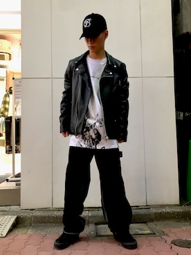 「DANKE SCHON（ダンケシェーン）のアイテム（ライダースジャケット）」を使った、エンジョウジさん（メンズ・168cm）の秋コーディネート