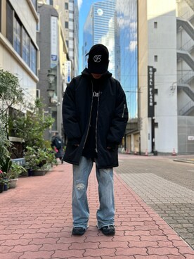 「コート」｜「アイテム（MA-1）」を使った、エンジョウジさん（メンズ・168cm）の冬コーディネート