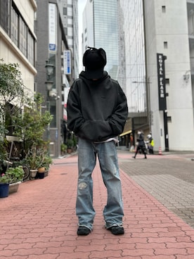 「WHITELAND（ホワイトランド）のアイテム（帽子）」を使った、エンジョウジさん（メンズ・168cm）の冬コーディネート