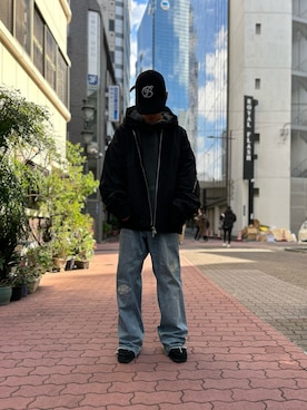 「whiteland」｜「アイテム（MA-1）」を使った、エンジョウジさん（メンズ・168cm）の冬コーディネート